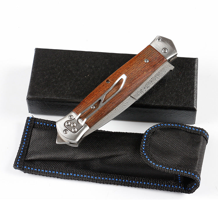 Damascus Folding Survival Knife For Camping And Outdoor Use