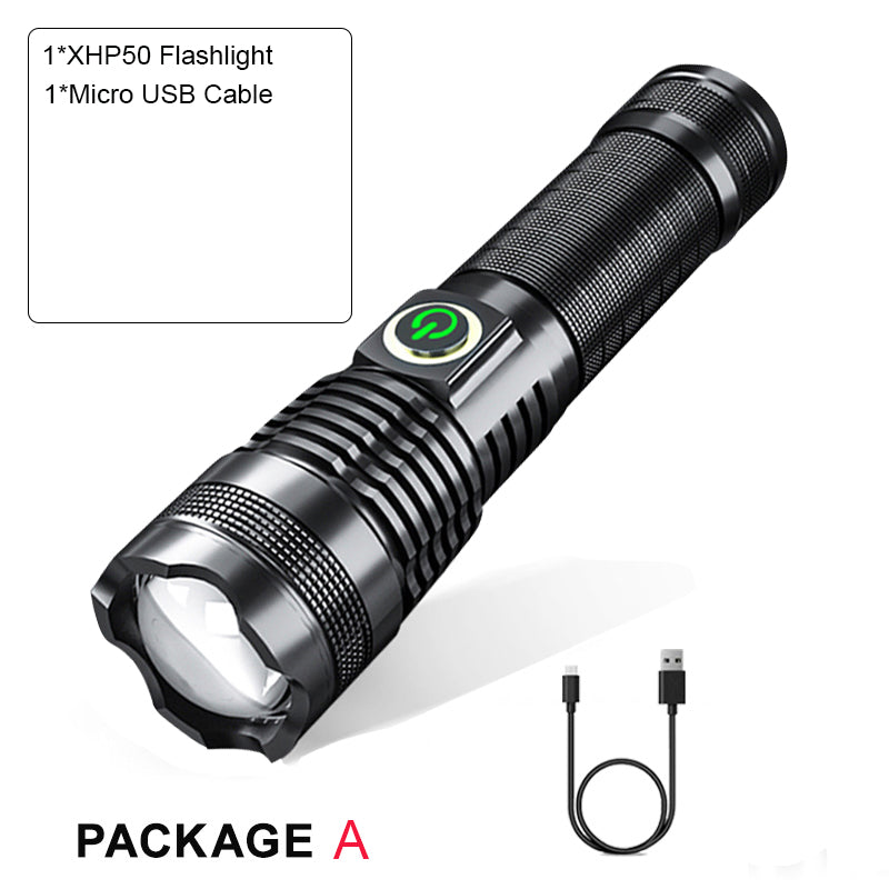 P50 Zoom USB Rechargeable Strong Light Flashlight With Battery Display