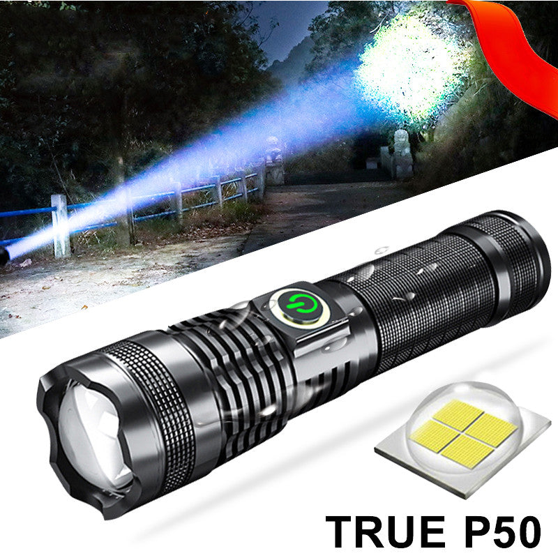 P50 Zoom USB Rechargeable Strong Light Flashlight With Battery Display