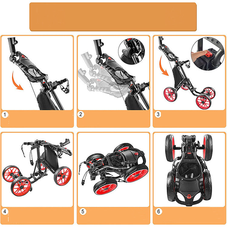 Foldable 4-Wheel Golf Trolley Cart For Golf Supplies And Transport
