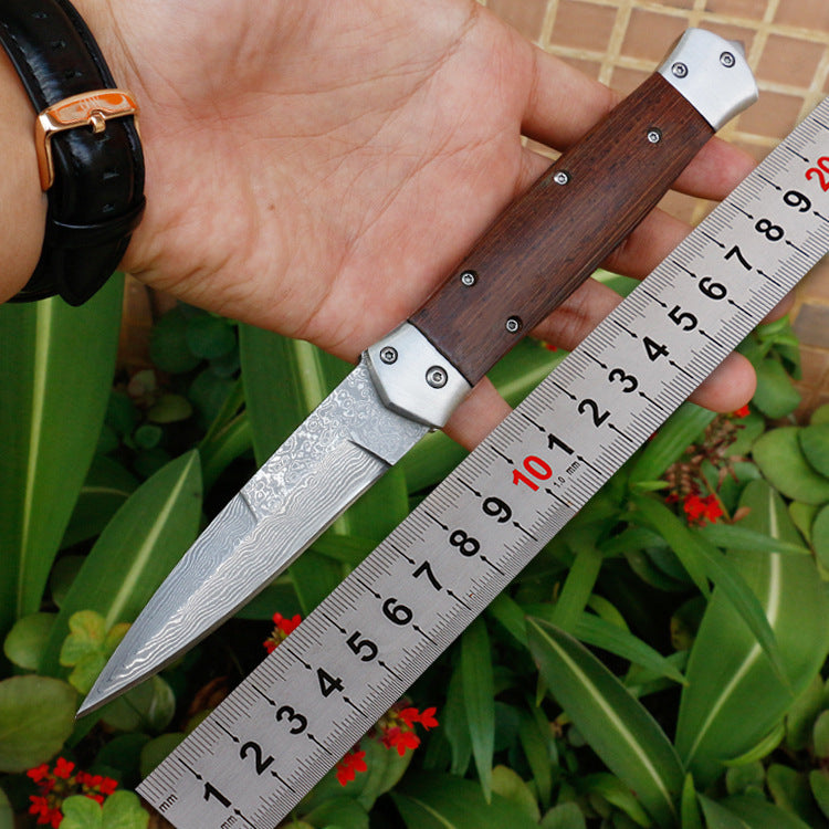 Damascus Folding Survival Knife For Camping And Outdoor Use