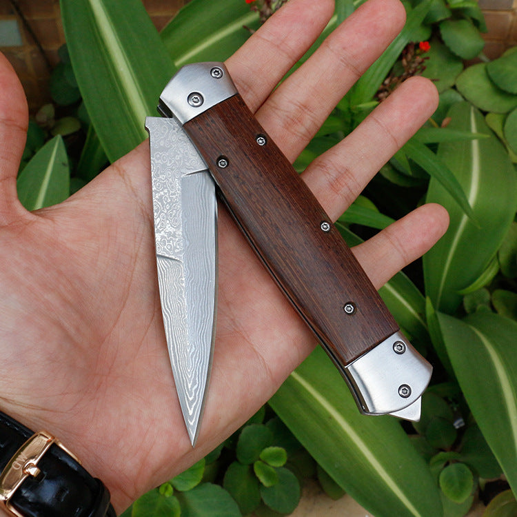 Damascus Folding Survival Knife For Camping And Outdoor Use