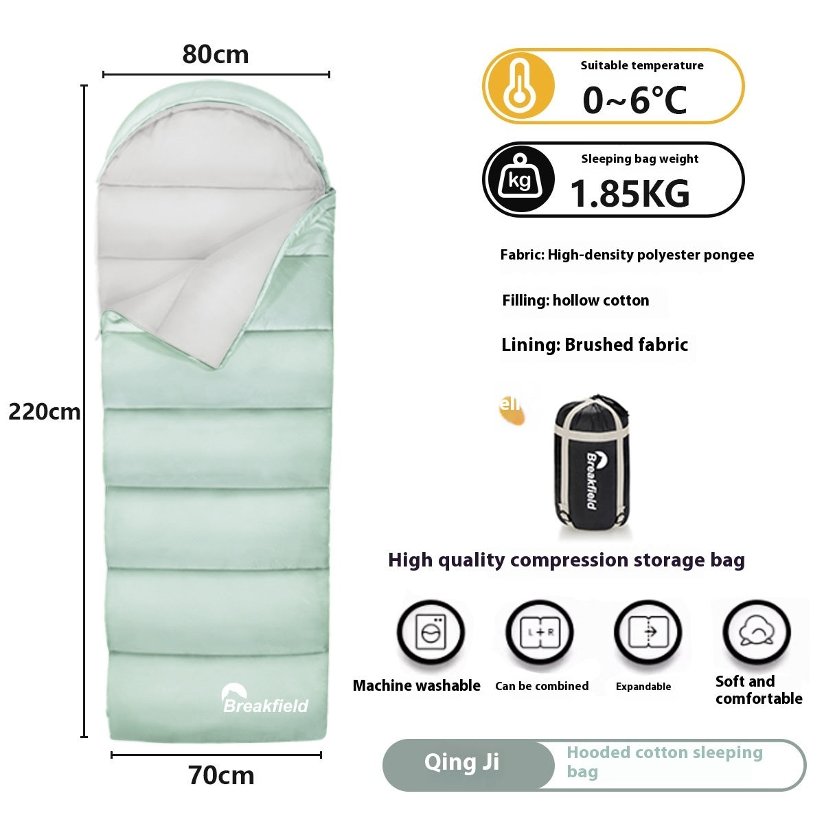 Outdoor Thickened Waterproof Cotton Camping Sleeping Bag Four Season Splicing Machine Washable