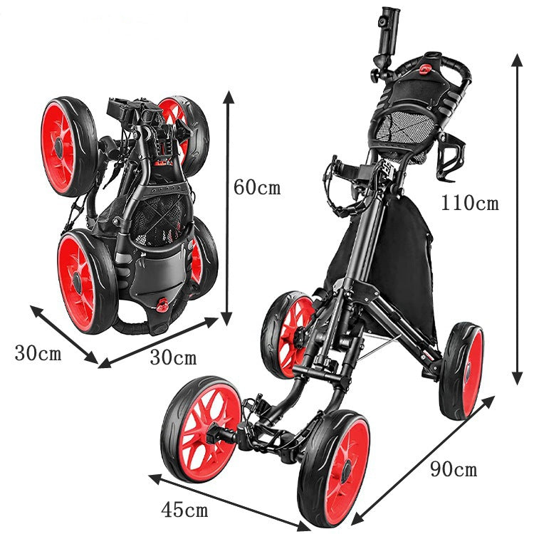 Foldable 4-Wheel Golf Trolley Cart For Golf Supplies And Transport