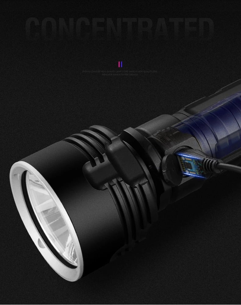 Super Bright Rechargeable LED Focus Flashlight Outdoor Xenon Lamp