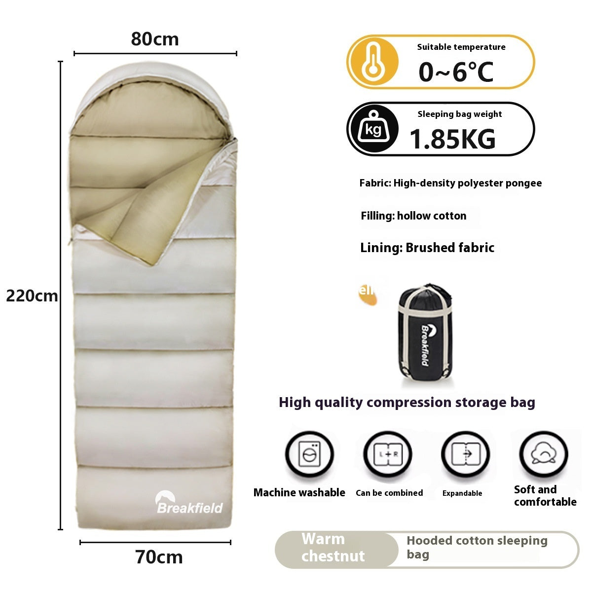 Outdoor Thickened Waterproof Cotton Camping Sleeping Bag Four Season Splicing Machine Washable