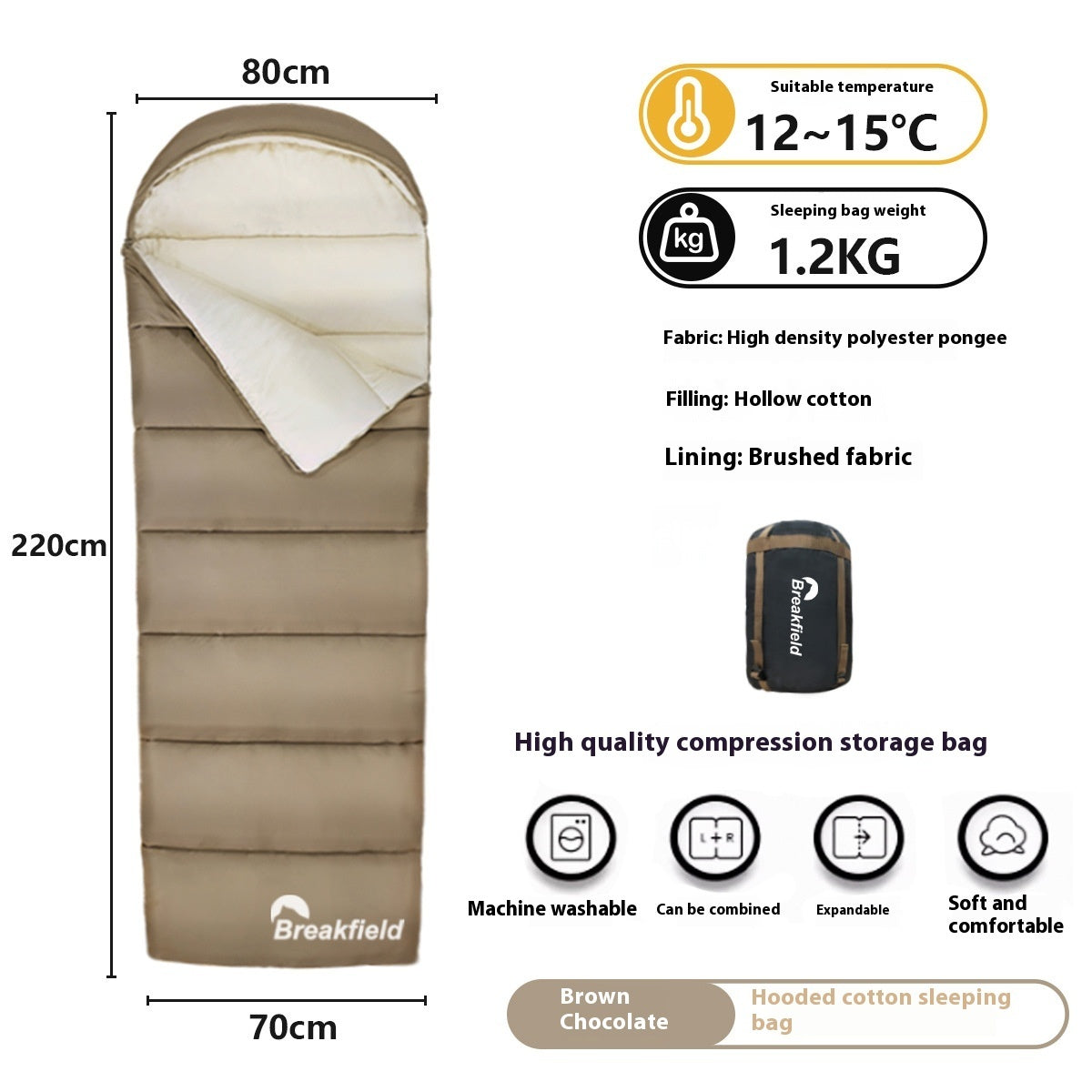 Outdoor Thickened Waterproof Cotton Camping Sleeping Bag Four Season Splicing Machine Washable