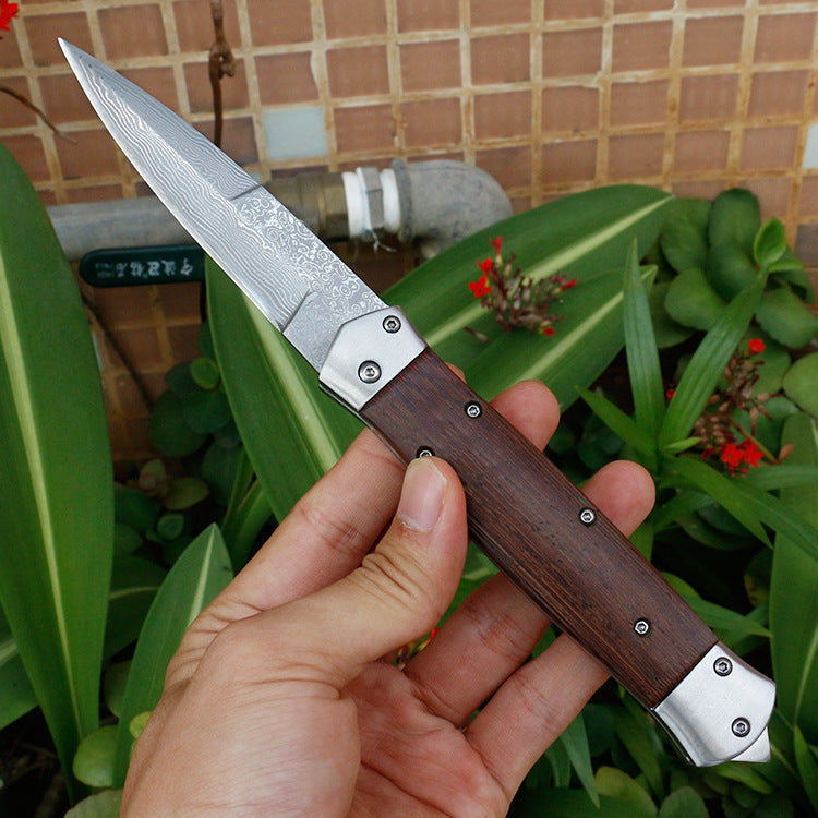 Damascus Folding Survival Knife For Camping And Outdoor Use