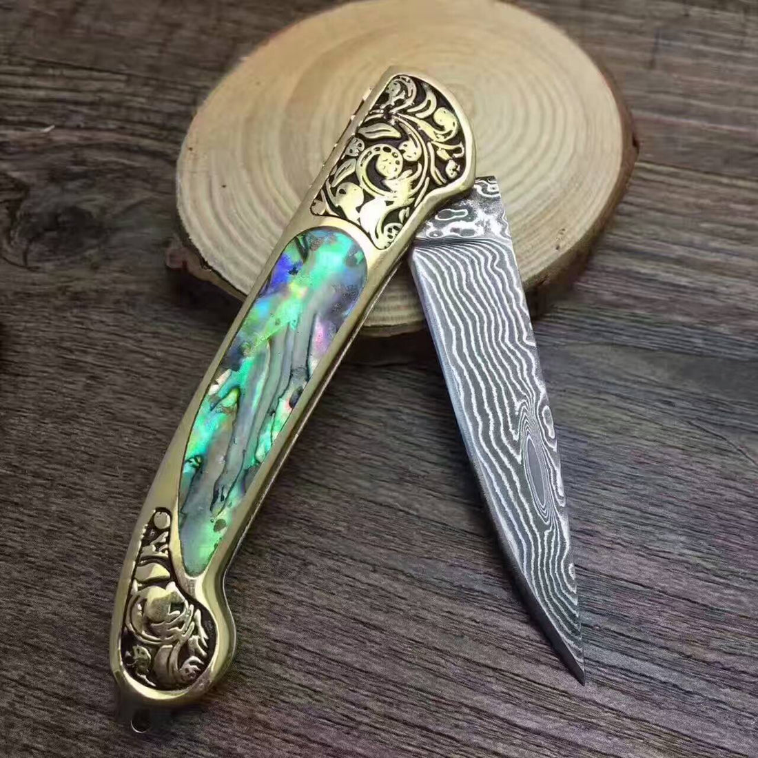 Camping Hunting Folding Survival Combat Knife With Natural Shell Handle