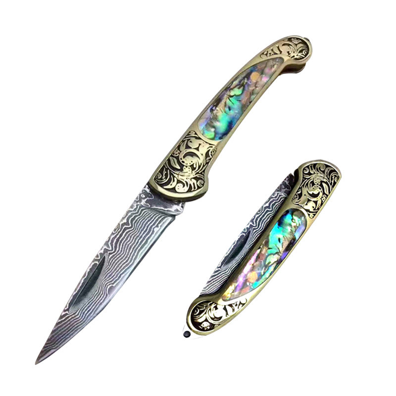 Camping Hunting Folding Survival Combat Knife With Natural Shell Handle