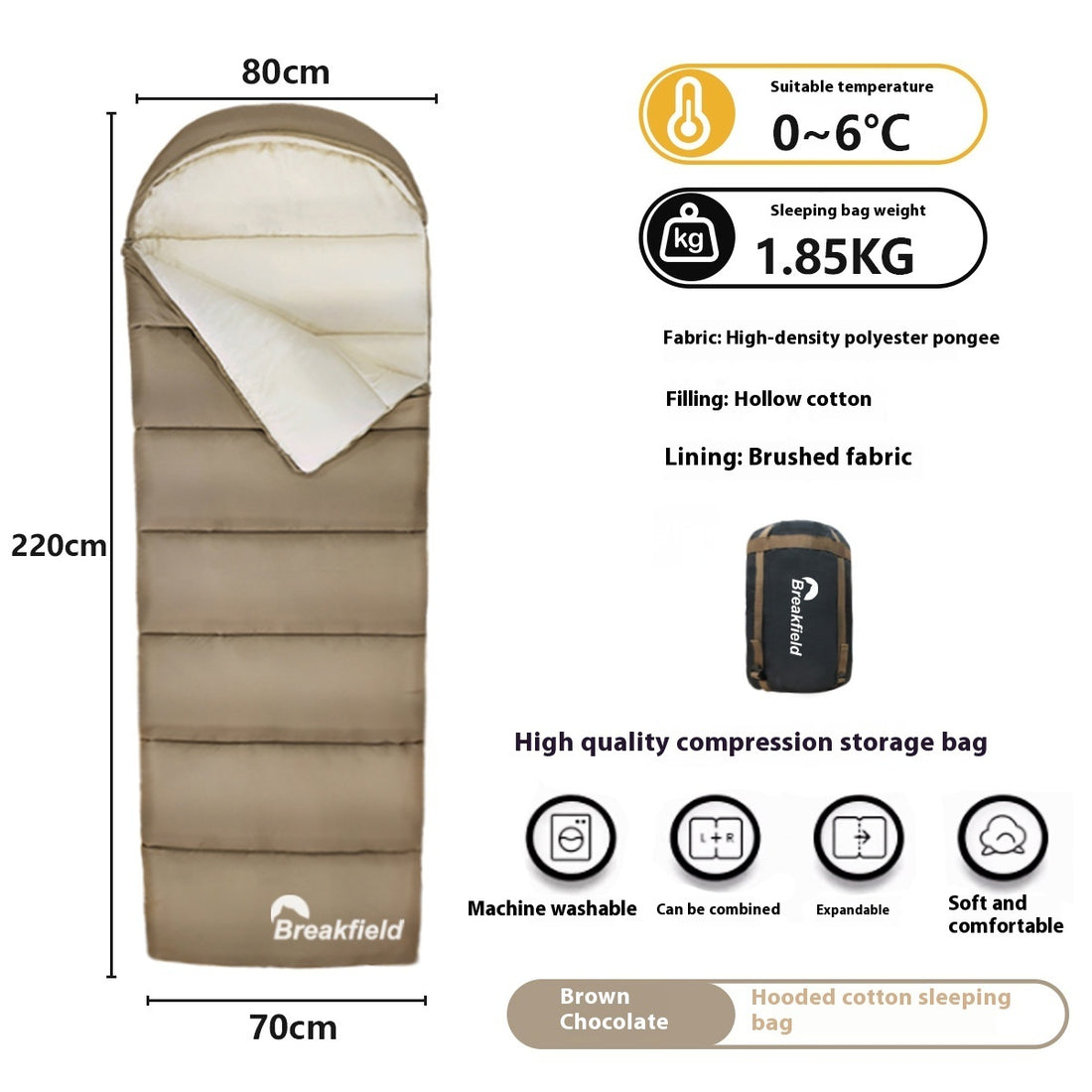 Outdoor Thickened Waterproof Cotton Camping Sleeping Bag Four Season Splicing Machine Washable