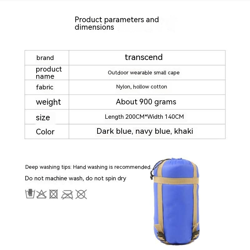 Outdoor Wearable Cloak Sleeping Bag Camping Cape Shawl Blanket