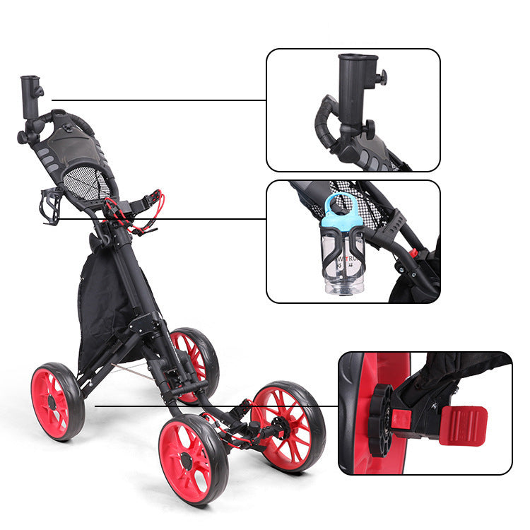 Foldable 4-Wheel Golf Trolley Cart For Golf Supplies And Transport
