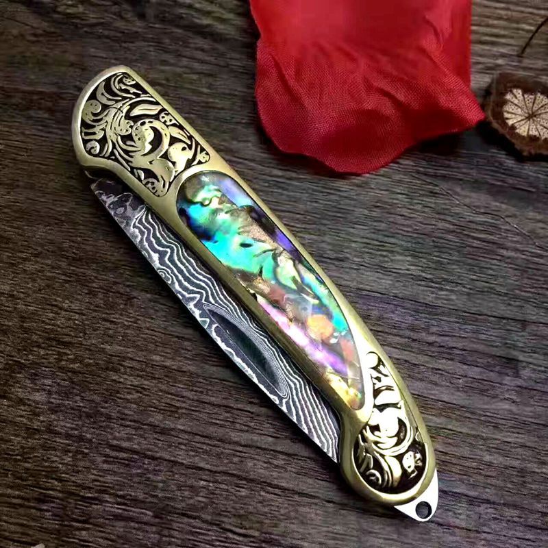 Camping Hunting Folding Survival Combat Knife With Natural Shell Handle