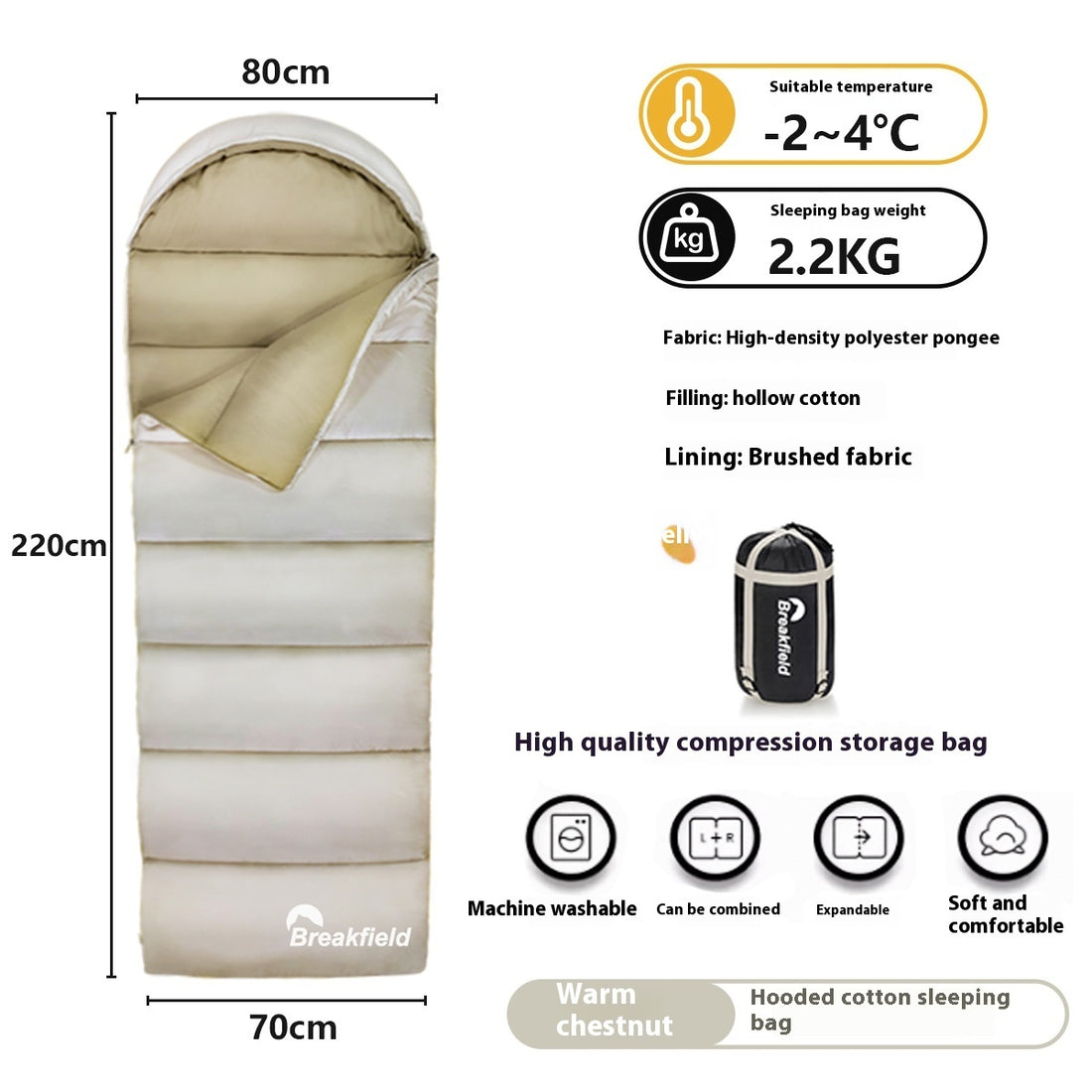 Outdoor Thickened Waterproof Cotton Camping Sleeping Bag Four Season Splicing Machine Washable