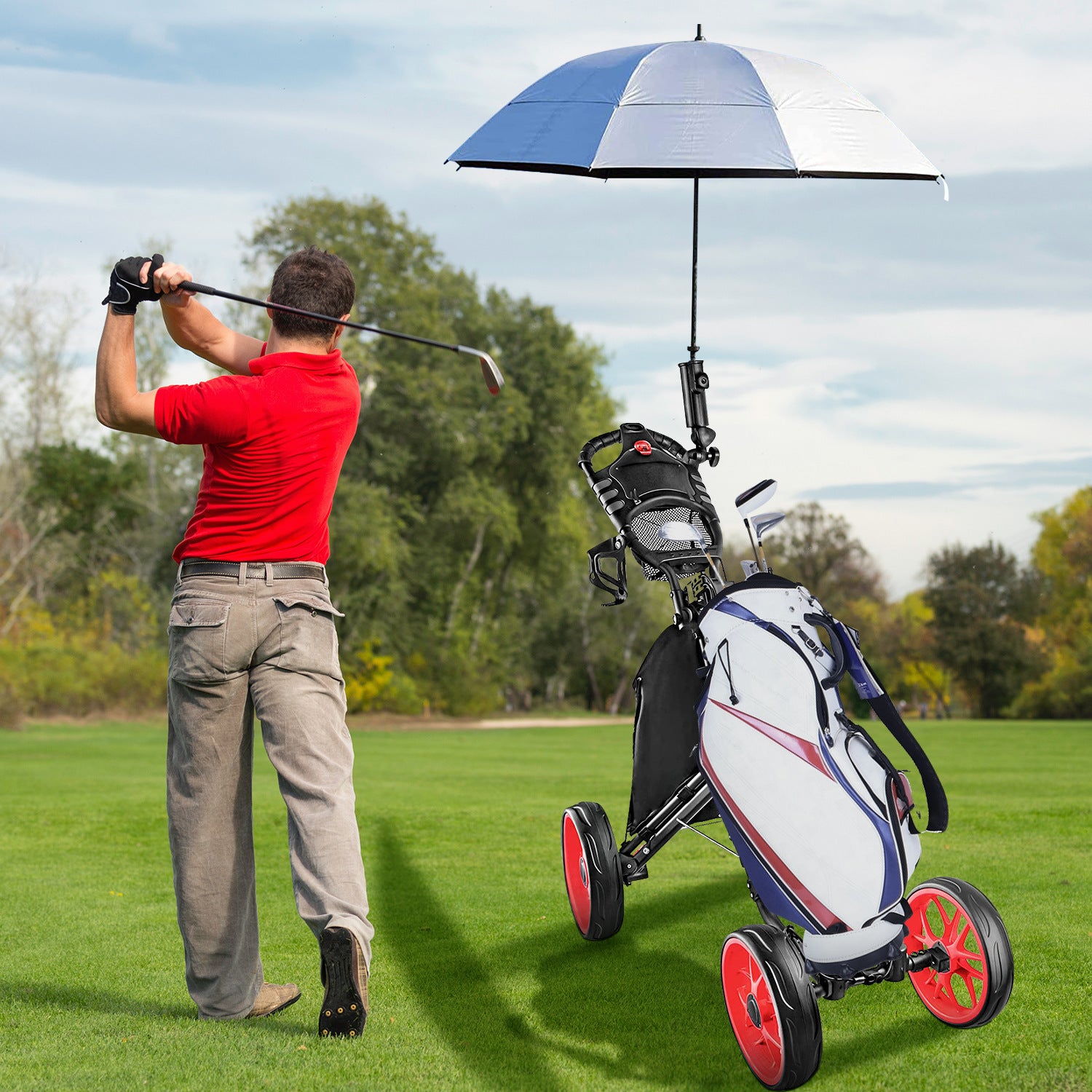 Foldable 4-Wheel Golf Trolley Cart For Golf Supplies And Transport