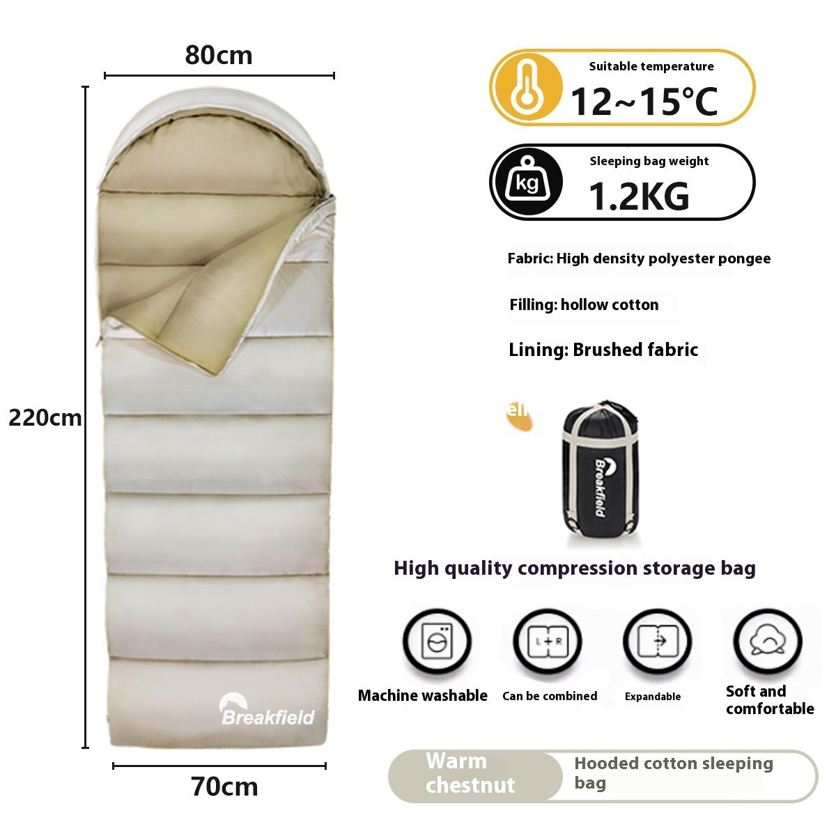 Outdoor Thickened Waterproof Cotton Camping Sleeping Bag Four Season Splicing Machine Washable