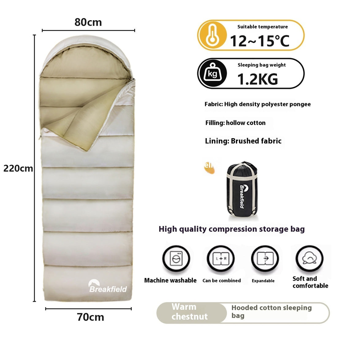 Outdoor Thickened Waterproof Cotton Camping Sleeping Bag Four Season Splicing Machine Washable