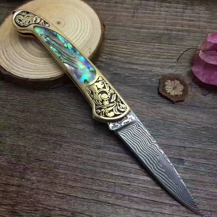 Camping Hunting Folding Survival Combat Knife With Natural Shell Handle